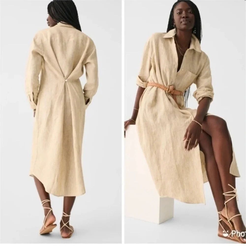 Faherty Laguna 100% Linen Maxi Dress Golden Sun Stripe XS Boho Chic Coastal